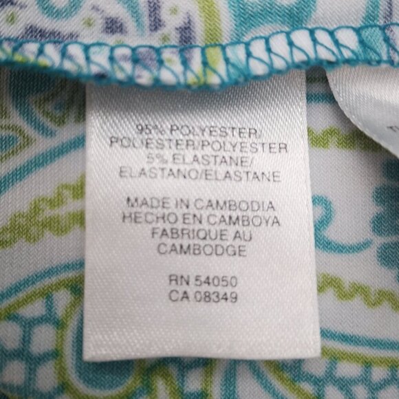 Jones New York Signature Ladies Size Large Green Teal White & Black Pattern Top - Picture 5 of 9